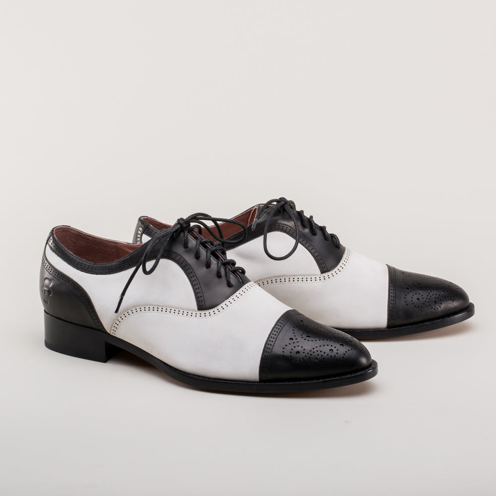 Dandy Men's Vintage Cap Toe Oxfords (Black/White)