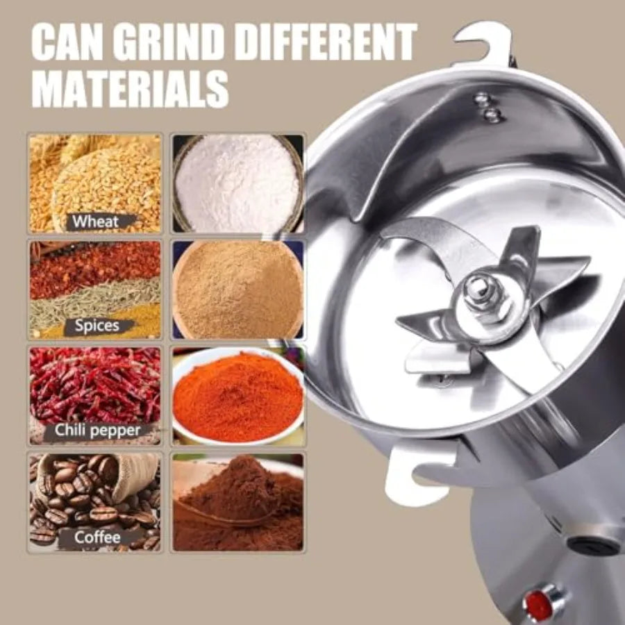 Grain Grinder Mill 250g Electric Stainless Steel Grain Grinder 1480W High-speed Spice Herb Grinder for Corn, Flour, Wheat, Pepp