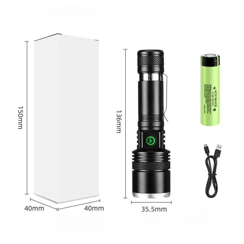 Rechargeable LED Flashlight Zoomable Waterproof Aluminum Alloy Torch with Clip Magnet for Outdoor Hiking Camping Night Use