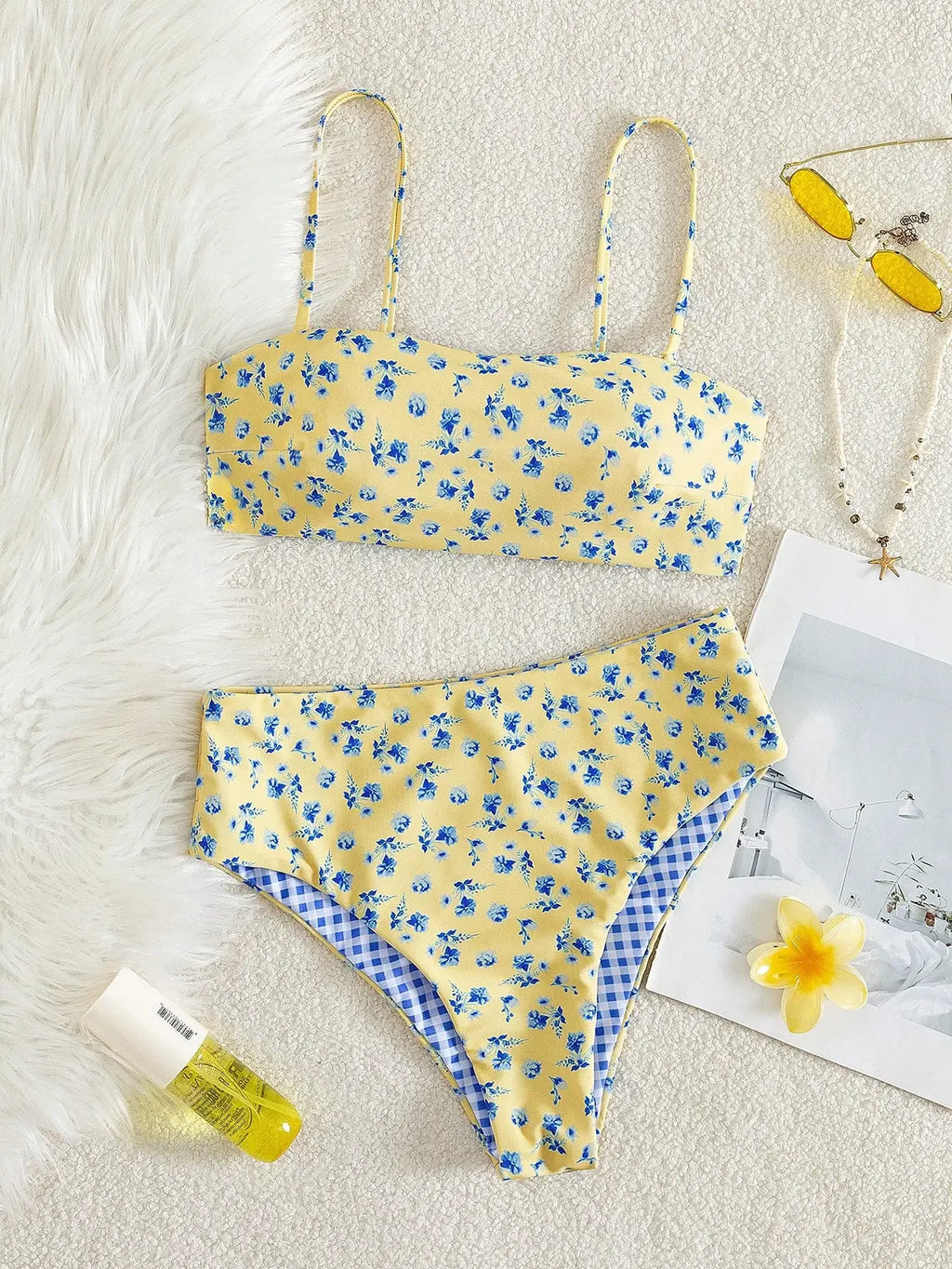 Summer double-sided printed floral asymmetrical strap swimsuit set for summer holiday beach getawaysdv