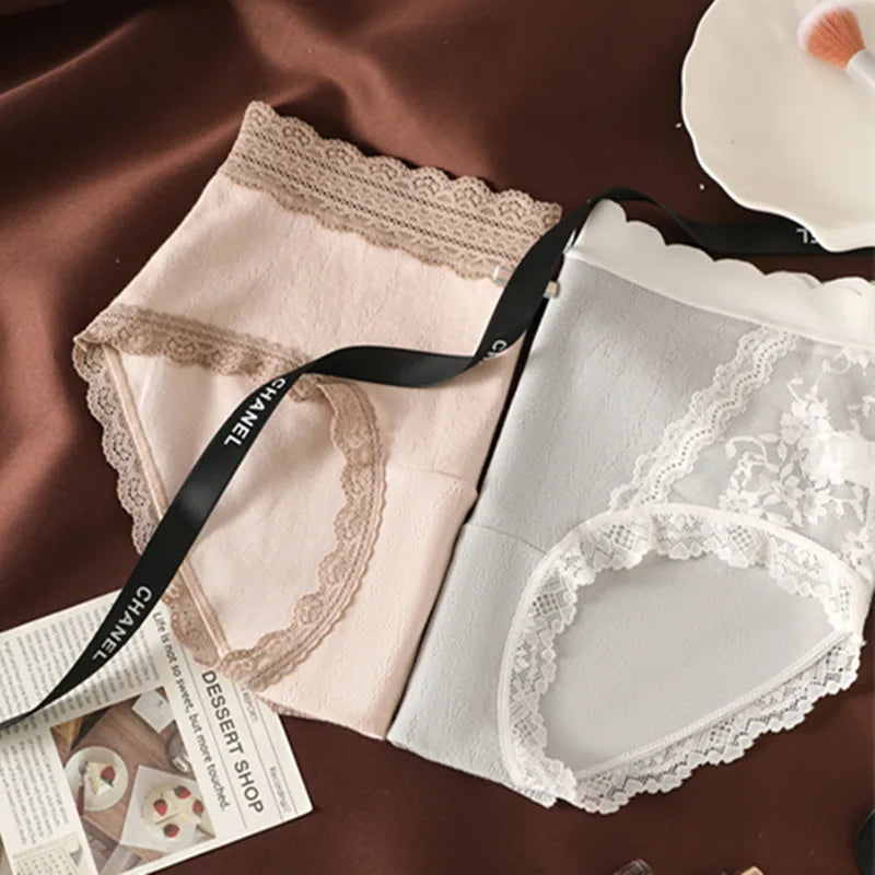 3PCS Women's Panties French Lace Mid-rise Panties Sexy Breathable Pure Cotton Underwear Soft Comfortable Briefs Intimates