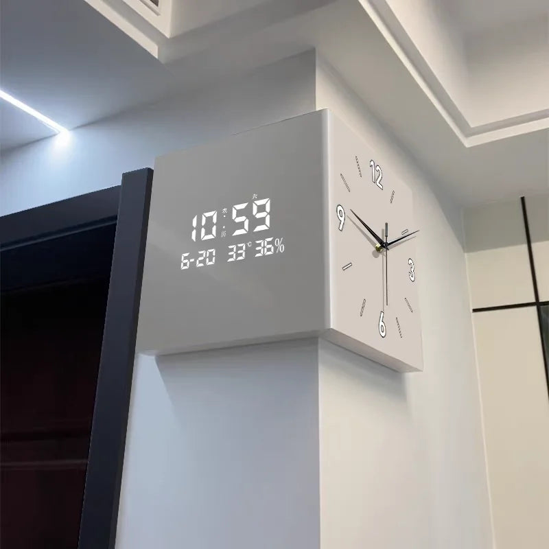 Modern Creative Wall Clock Corner Double-sided Clocks Without Punching Fashionable Minimalist Light Ins Style Living Room Decor