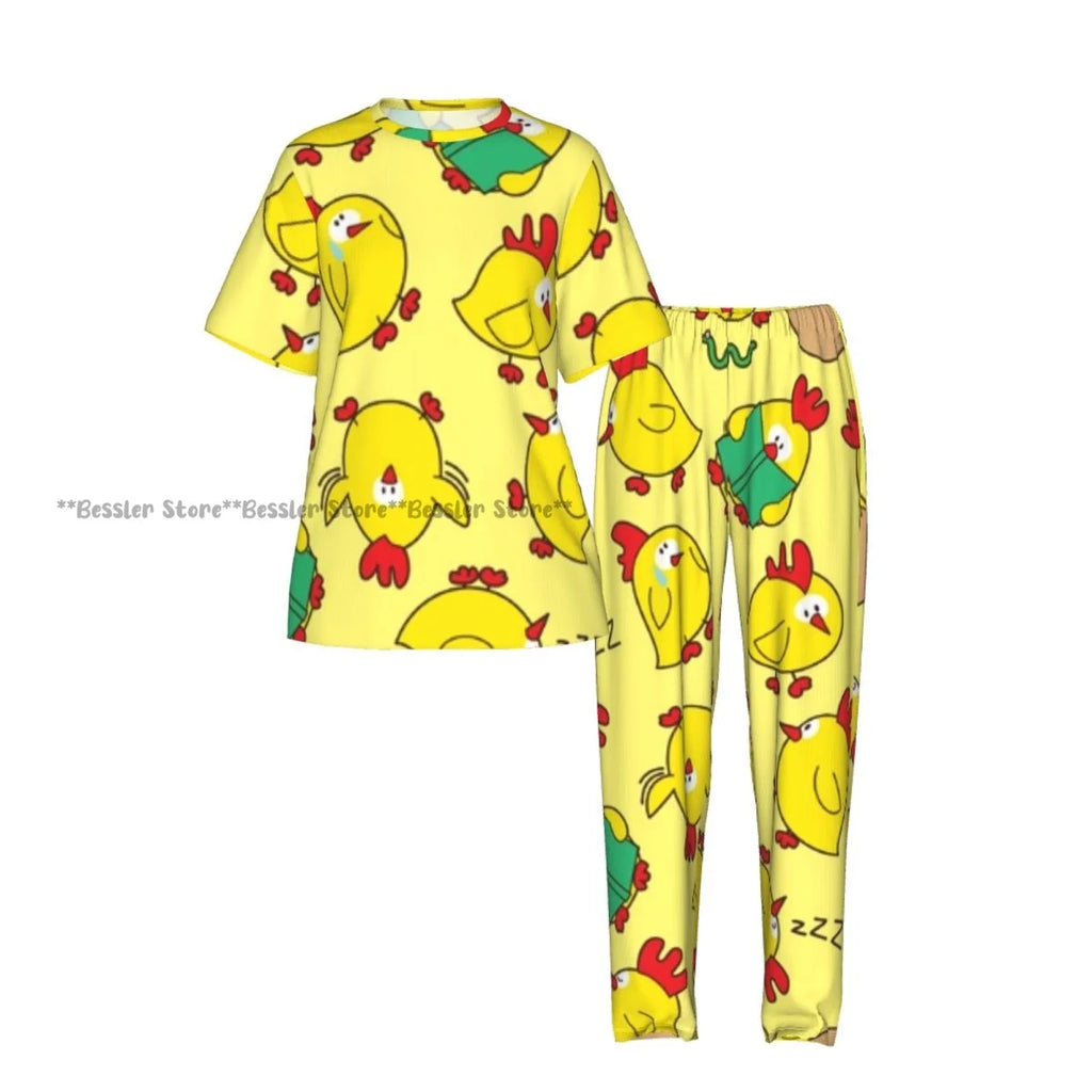 Women's Comfort Pajamas Women's Chicken Pattern Short Sleeve Set Sleepwear