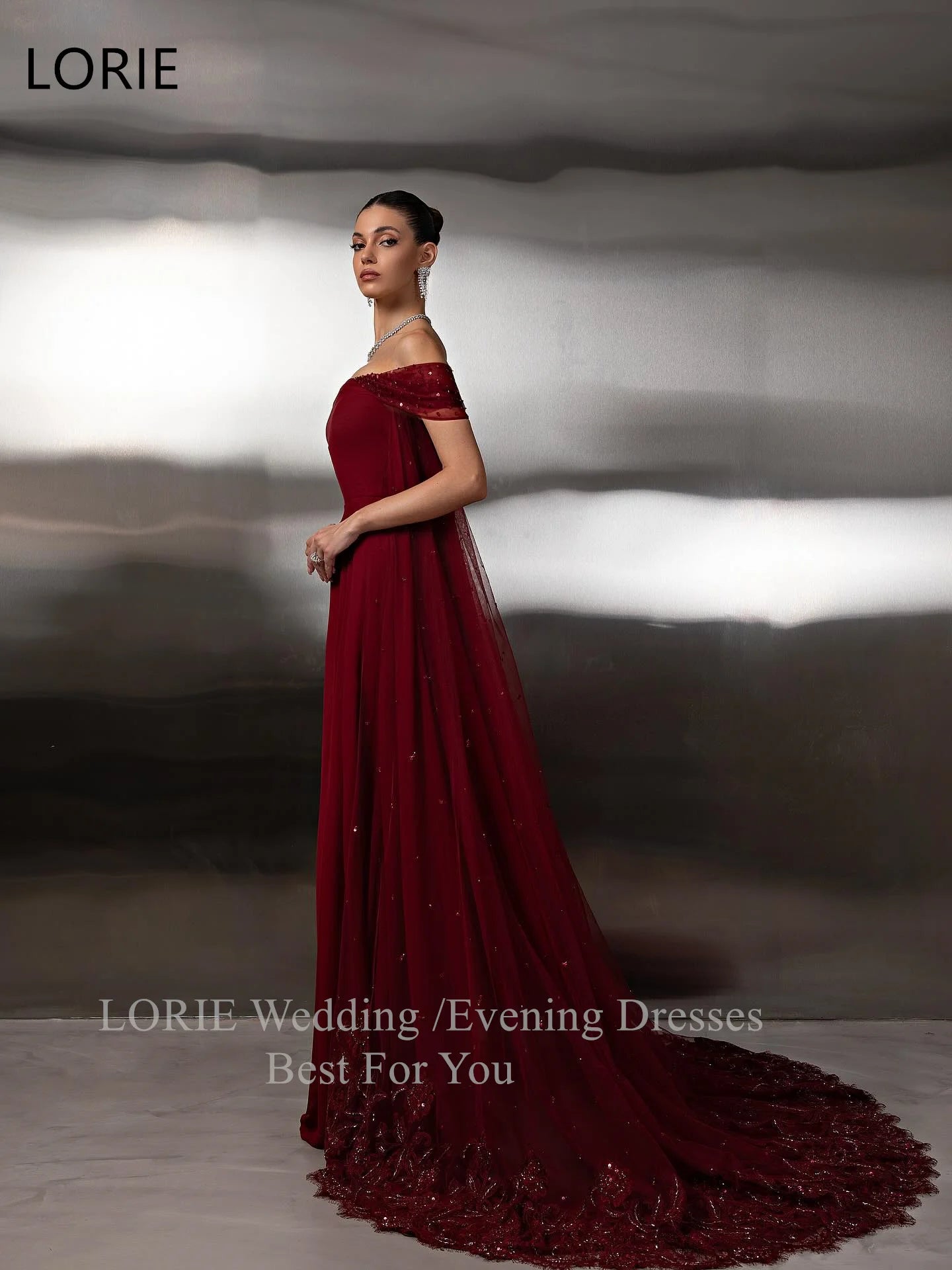 LORIE Luxury Red Party Dresses Sequined Off The Shoulder Evening Prom Dress Pleat Floor Length Prom Gown Customized