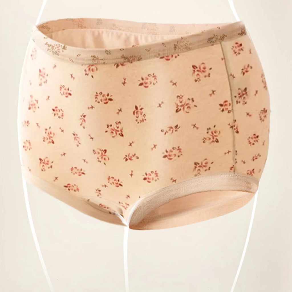Floral Printed Women's Underwear High Waist Plus Size Ladies Briefs Breathable Thin Soft Daily Wear Comfortable Female Panties