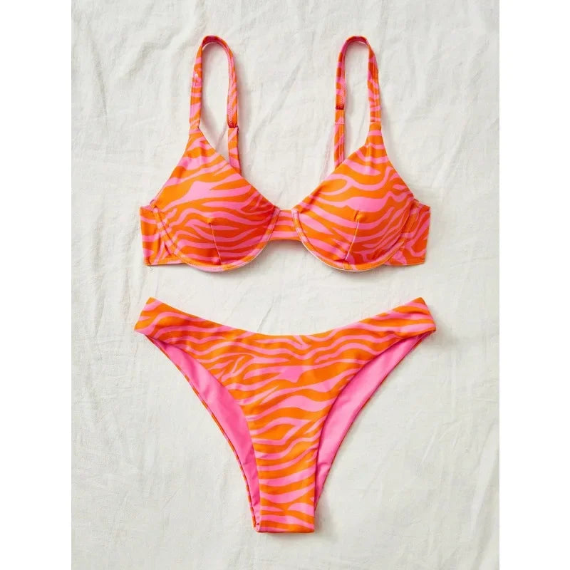 New summer vacation leopard print bikini set, summer vacation beach swimming bikini setovs