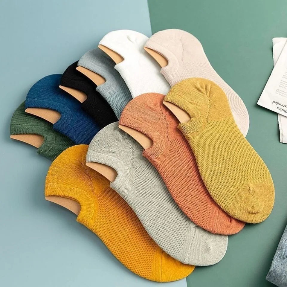 10 Pairs Summer Men's Socks Soft Breathable Cotton With Soft Silicone Anti-slip Coating Invisible Socks Casual Boat Socks