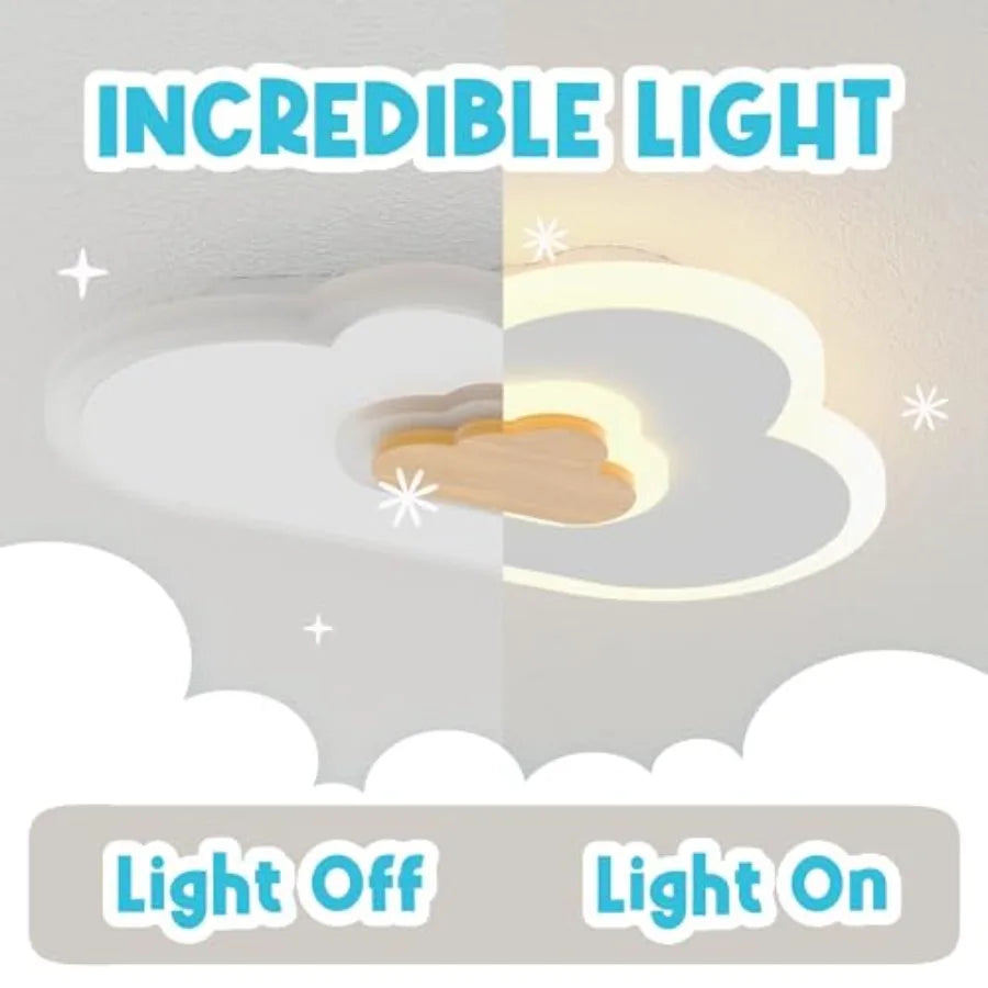 LED Ceiling Light Fixture Dimmable Cloud Lights for Ceiling with Remote Control 20W Creative Wooden Bedroom Ceiling Lamp for Ro