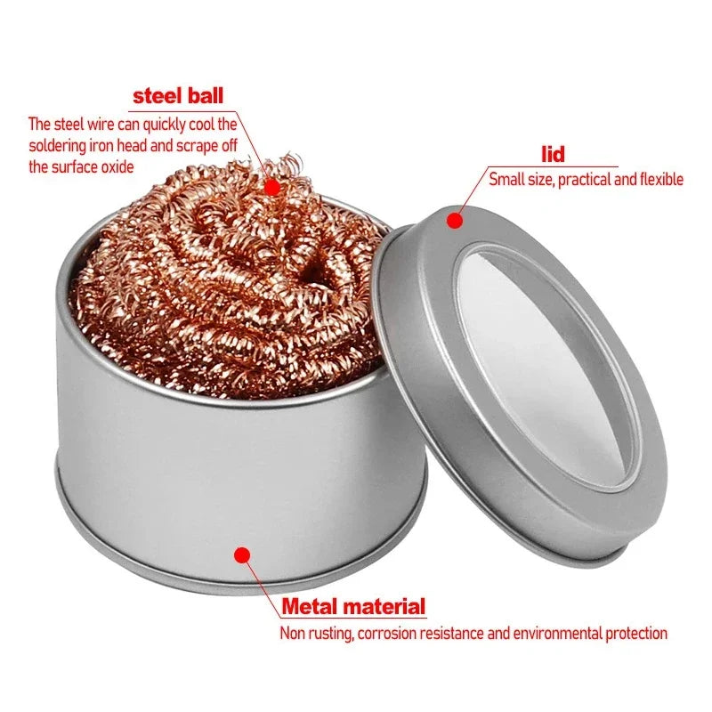 Cleaning Ball Desoldering Soldering Iron Mesh Filter Cleaning Nozzle Tip Copper Wire Cleaner Ball Metal Dross Box Clean Ball