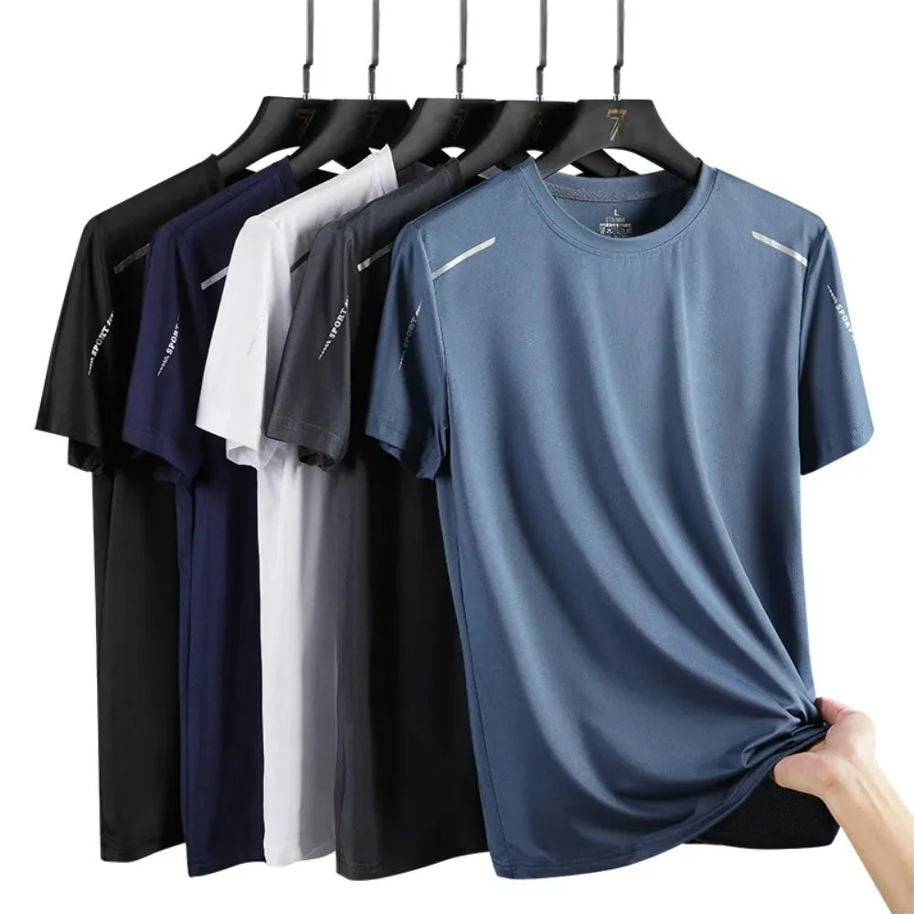 Men's Running Quick Drying T-shirts Breathable Hiking Fishing Tees Soft Elasticity Outdoor Sports Short Shirt Summer