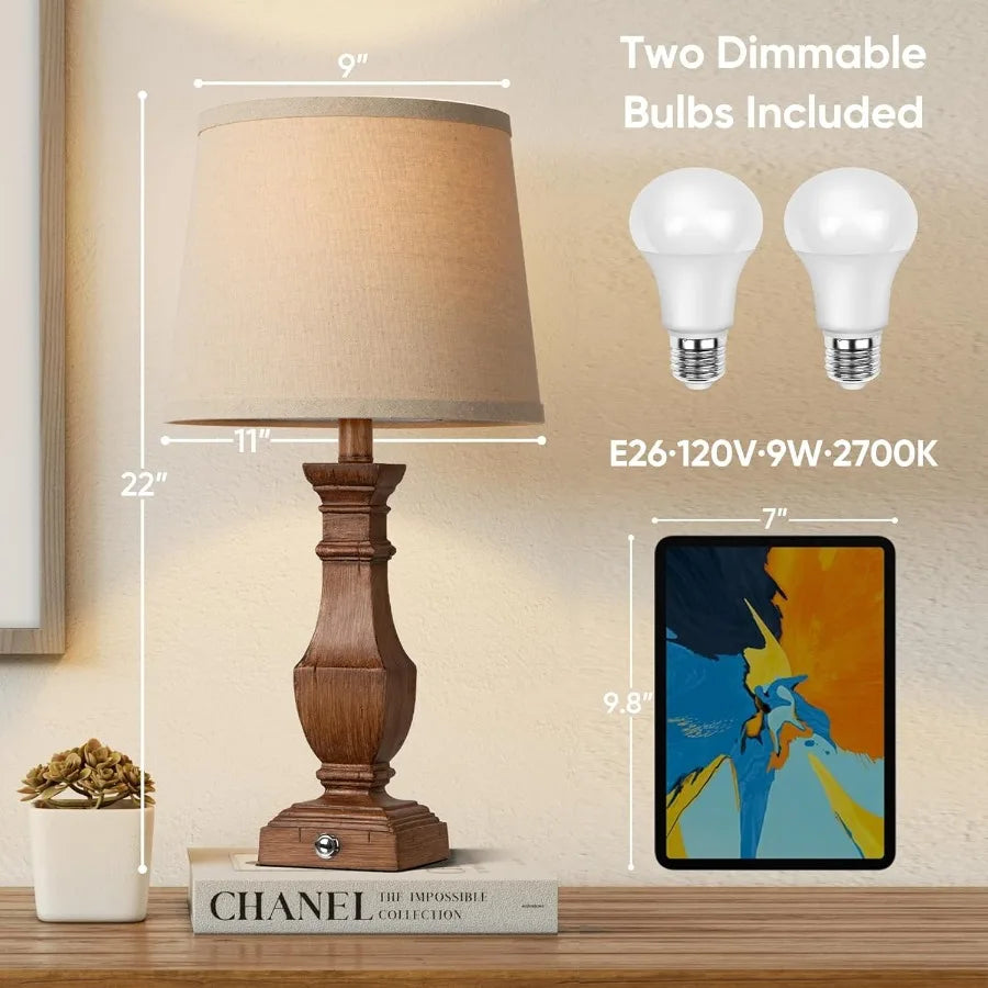 Dimmable Table Lamps Set of 2 Rustic Farmhouse Table Lamps for Living Room Bedroom Bedside Desk Lamps for end Tables Touch Lamp