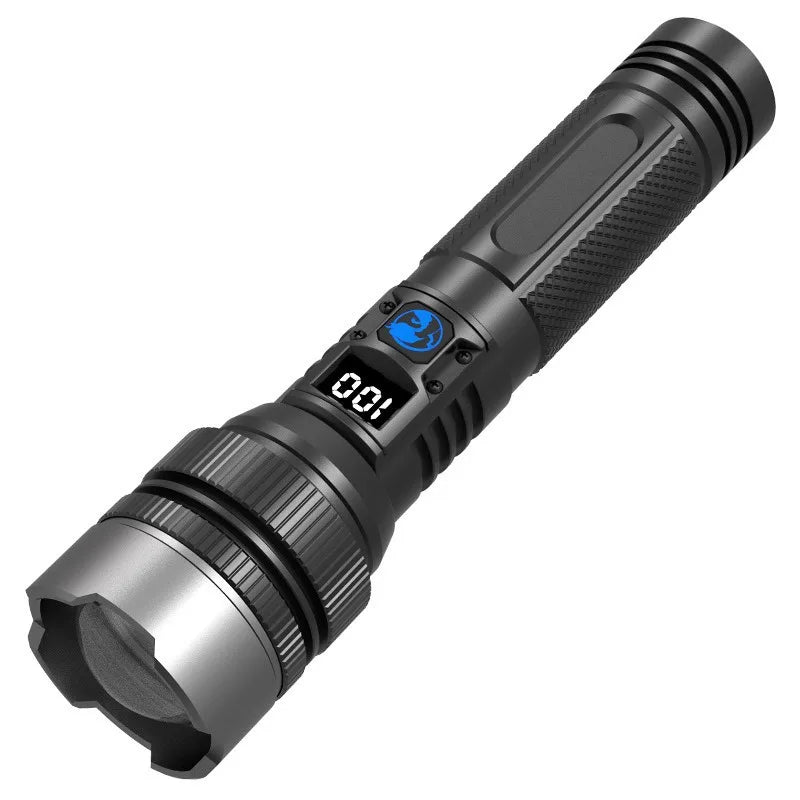 2-in-1 Rechargeable Power Bank Flashlight - Digital Battery Display, Zoomable IPX4 Waterproof for Camping Emergency