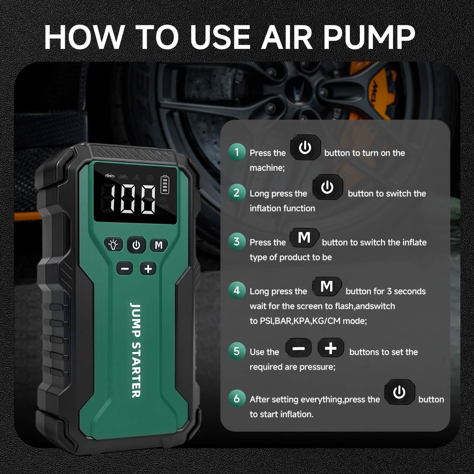 7-in-1 Emergency Car Power Supply Starter & Air Pump