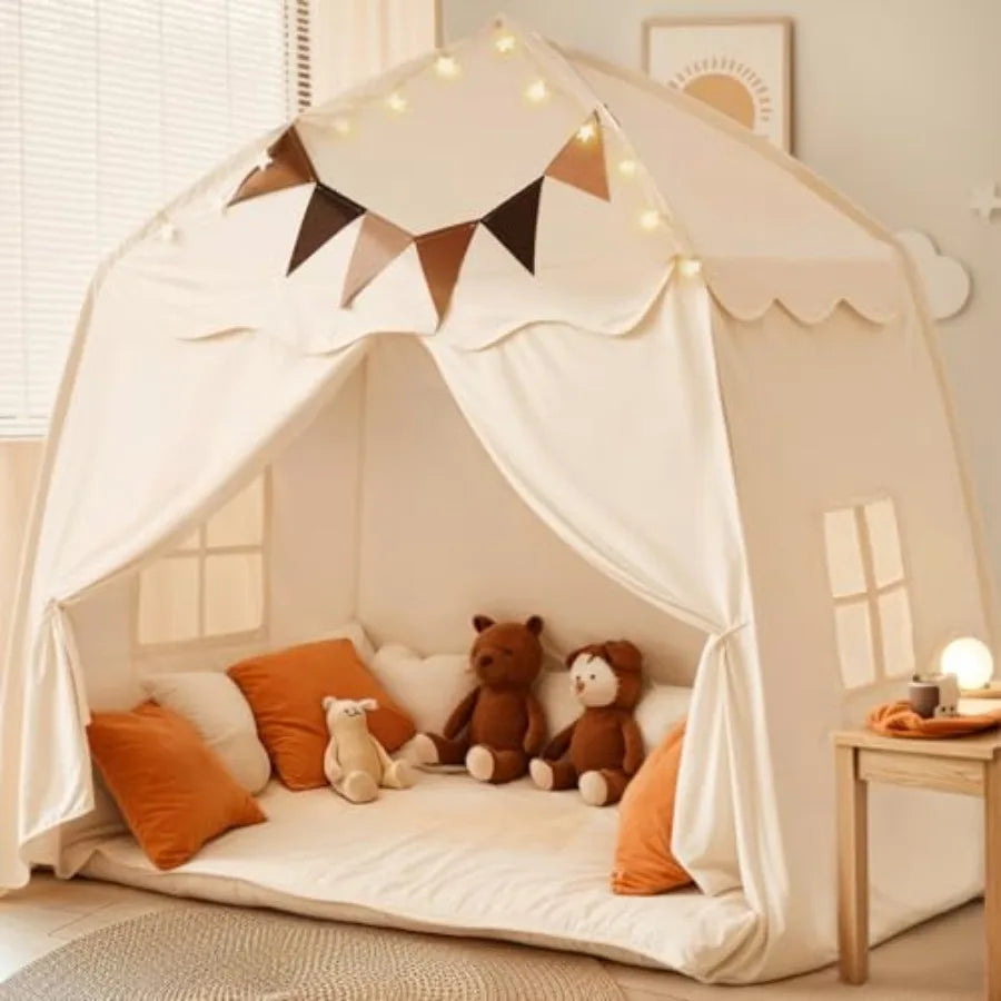Play Tent with Flags and Star Lights, Portable and Foldable Teepee, Boys and Girls, Indoor Outdoor Dome Tent Playhouse, 59x39x5