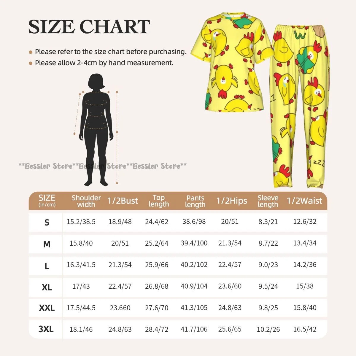 Women's Comfort Pajamas Women's Chicken Pattern Short Sleeve Set Sleepwear