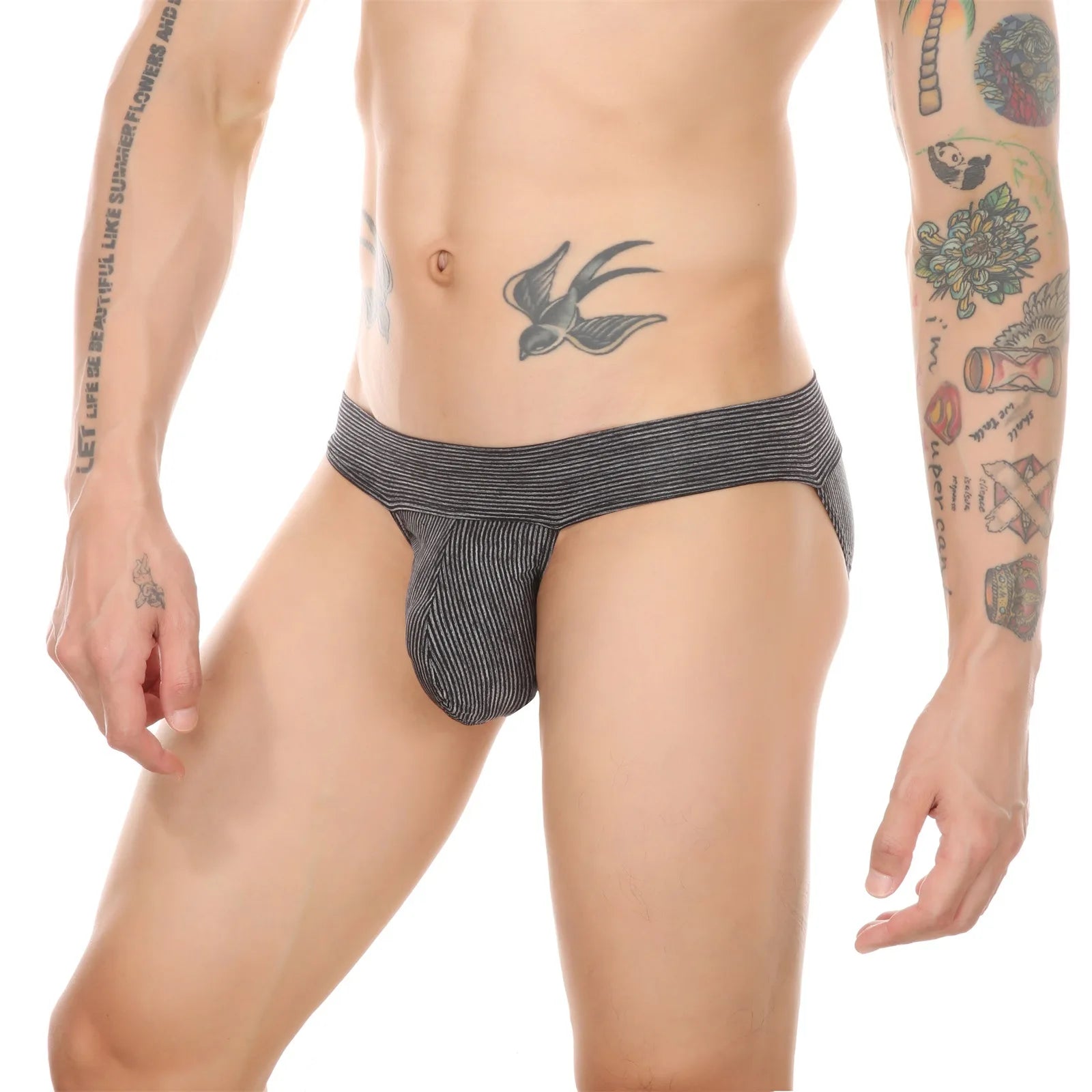 【GWH_26】Men's Underwear Stripes Thong Pants Large Pouch Breathable Mesh Underpants