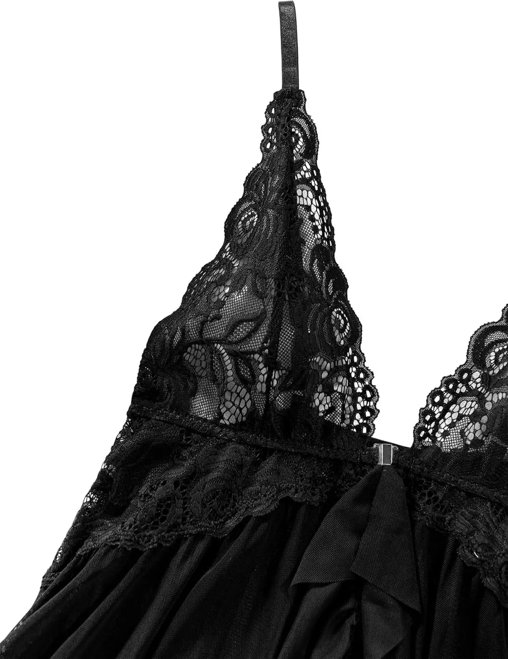 Sexy Open Front Closure Floral Lace Mesh Sheer Babydoll Lingerie Dress with Thong 2 Piece