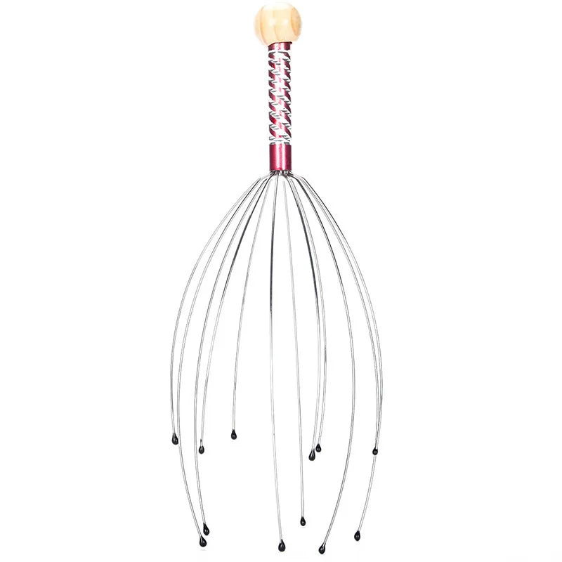 1PC Octopus Head Massager Stainless Steel Engraved Head Relaxer Brain Massage Claw Scalp Scratcher Itch Reliever Random Color