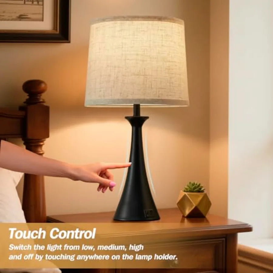 Touch Lamp for Living Room Bedroom 21" Table Lamps Set of 2 with USB C+A Ports Touch Bedside Lamps for Nightstand with 3 Way Di