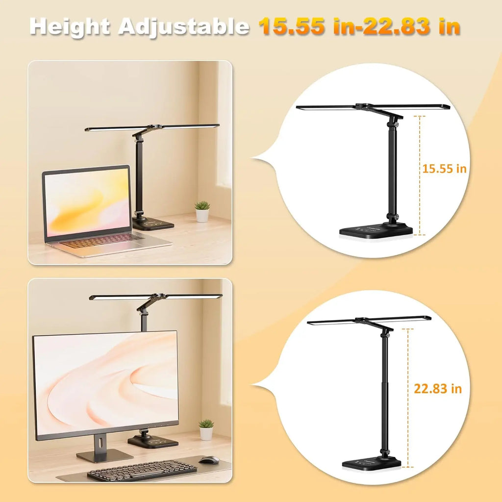 Adjustable LED Desk Lamp with USB Charging, Stepless Dimming for Office Home Reading Study