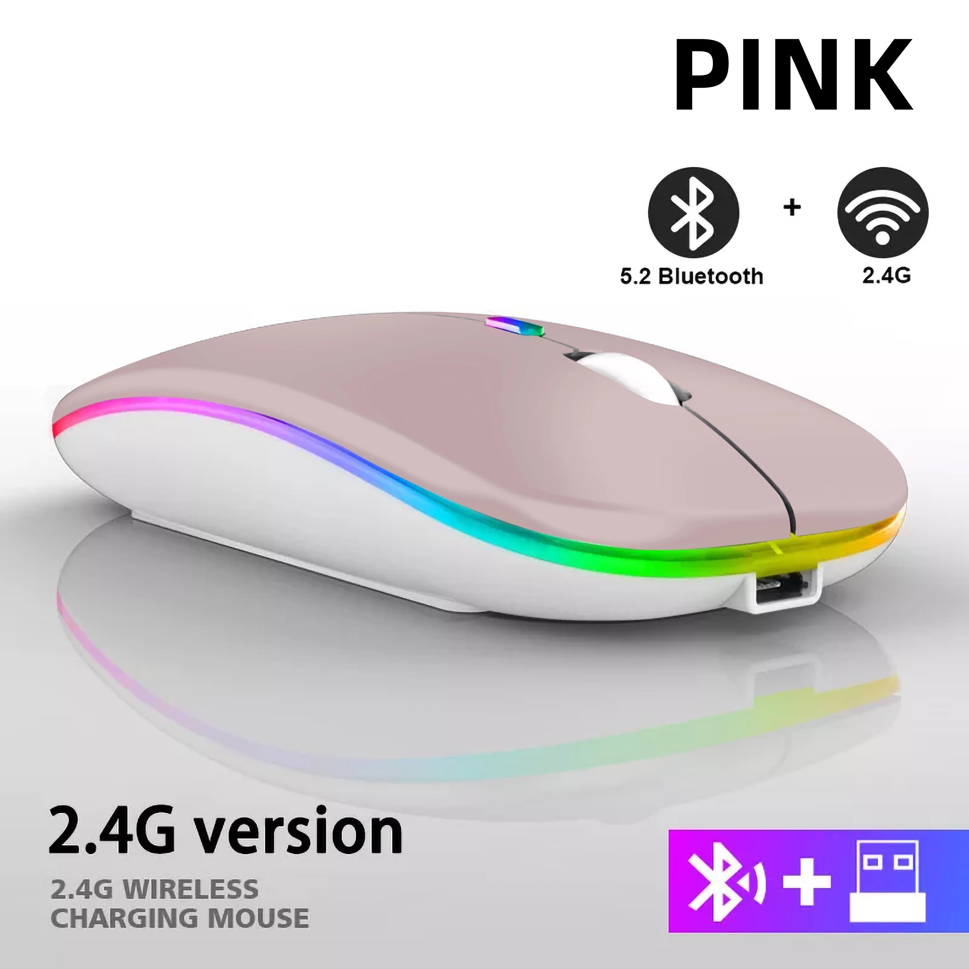 Wireless Mouse Rechargeable Silent LED Backlit Mice PC Laptop Computer Mous 2.4Ghz Receiver Bluetooth Dual Mode Optical Mice