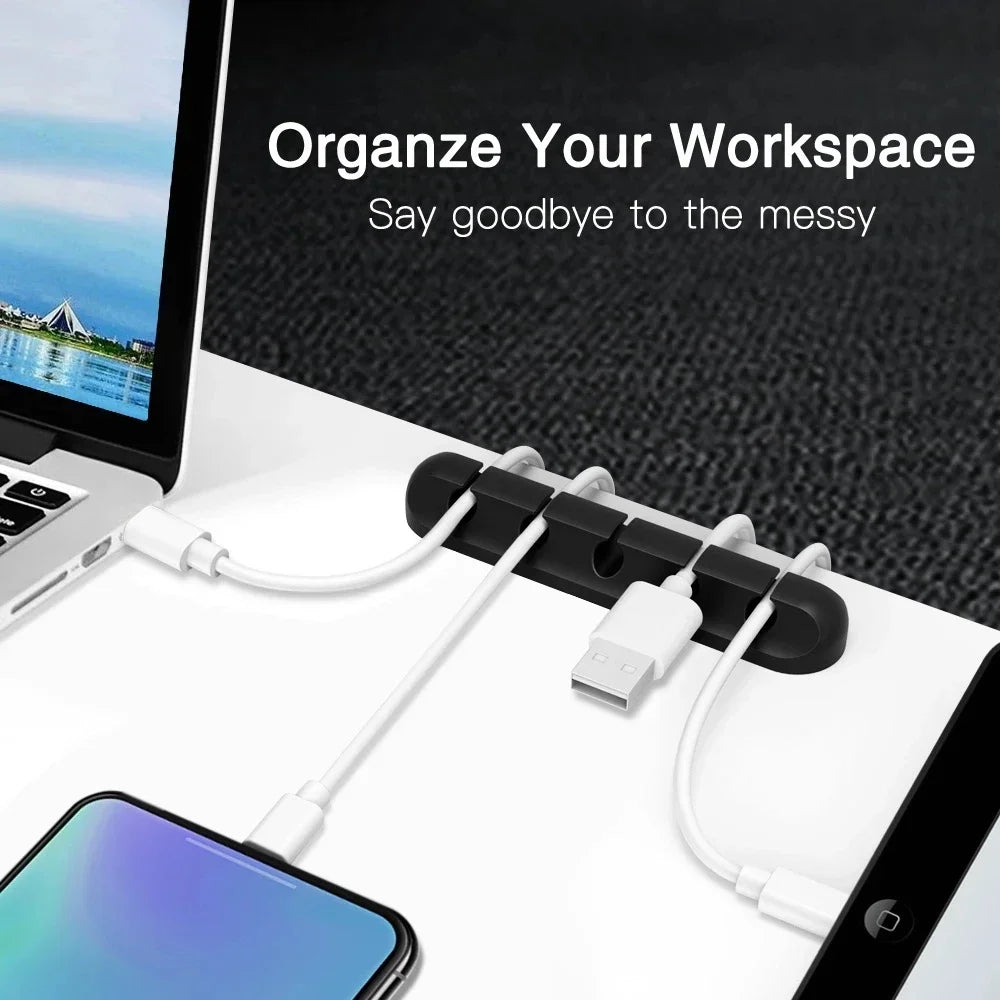 Silicone USB Cable Organizer USB Charging Cable Winder Desktop Tidy Management Clips Cable Holder For Mouse earphone Accessories