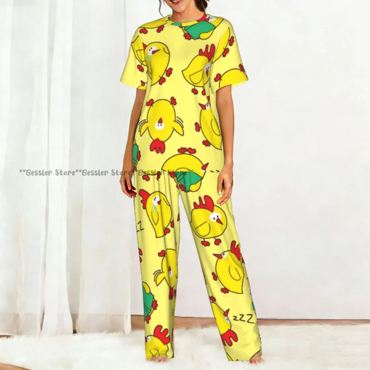 Women's Comfort Pajamas Women's Chicken Pattern Short Sleeve Set Sleepwear