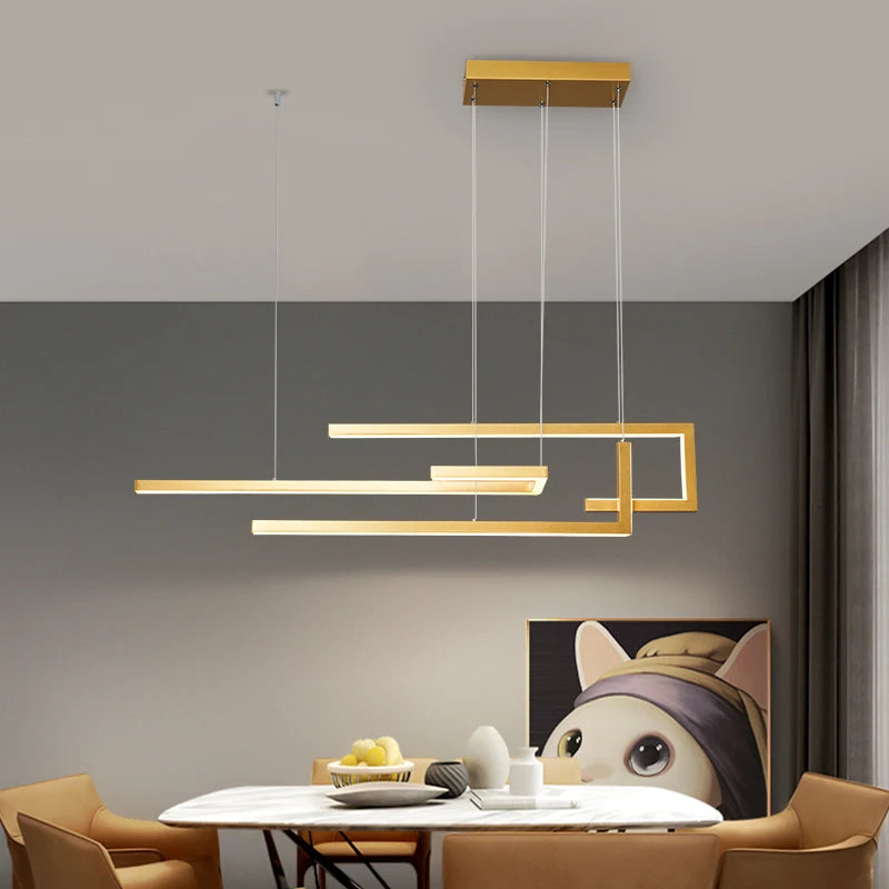Modern Black Rectangle LED Pendant Lamp Dining Room Kitchen Bar Living Room Bedroom Dimmable Dining Table Lighting Chandelier