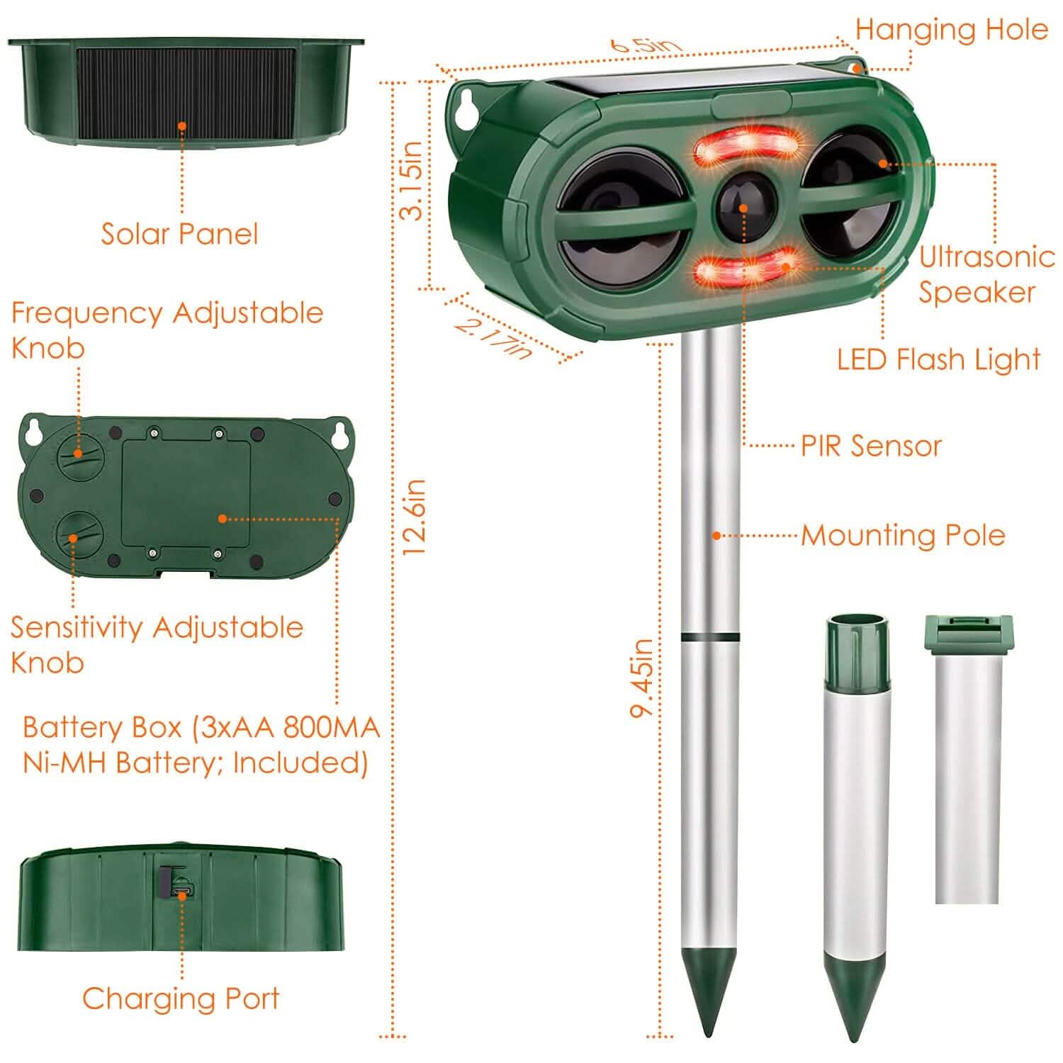 Solar Ultrasonic Animal Repeller Motion Sensor